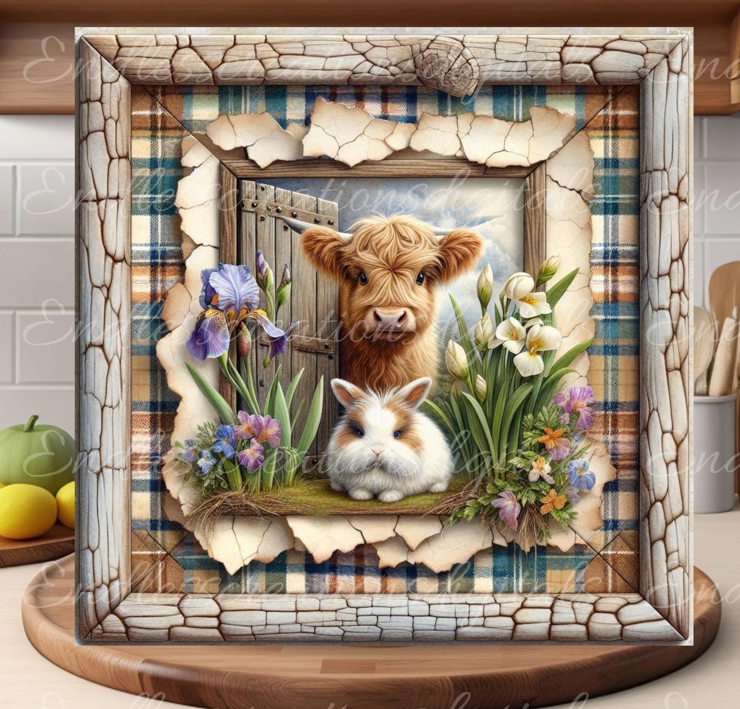 SPRING COW BUNNY Wreath Sign, door hanger, Cutting Board, slate for sublimation, 300 dpi  1 file for download can be resized from 3 to 12"