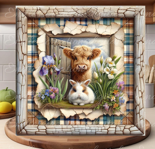 SPRING COW BUNNY Wreath Sign, door hanger, Cutting Board, slate for sublimation, 300 dpi  1 file for download can be resized from 3 to 12"