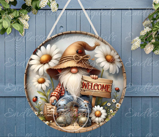 DASIY LADYBUG GNOME SPRING SUMMER Wreath Sign, door hanger, Cutting Board, slate, for sublimation 300 dpi 2  files for download 1 blank to add own text