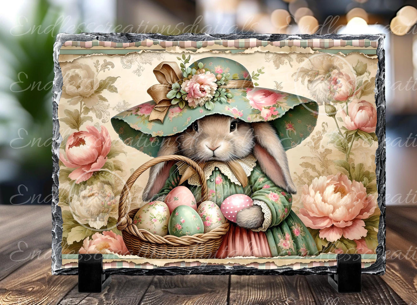 PINK MOSS GREEN Vintage Girl Bunny RECTANGLE