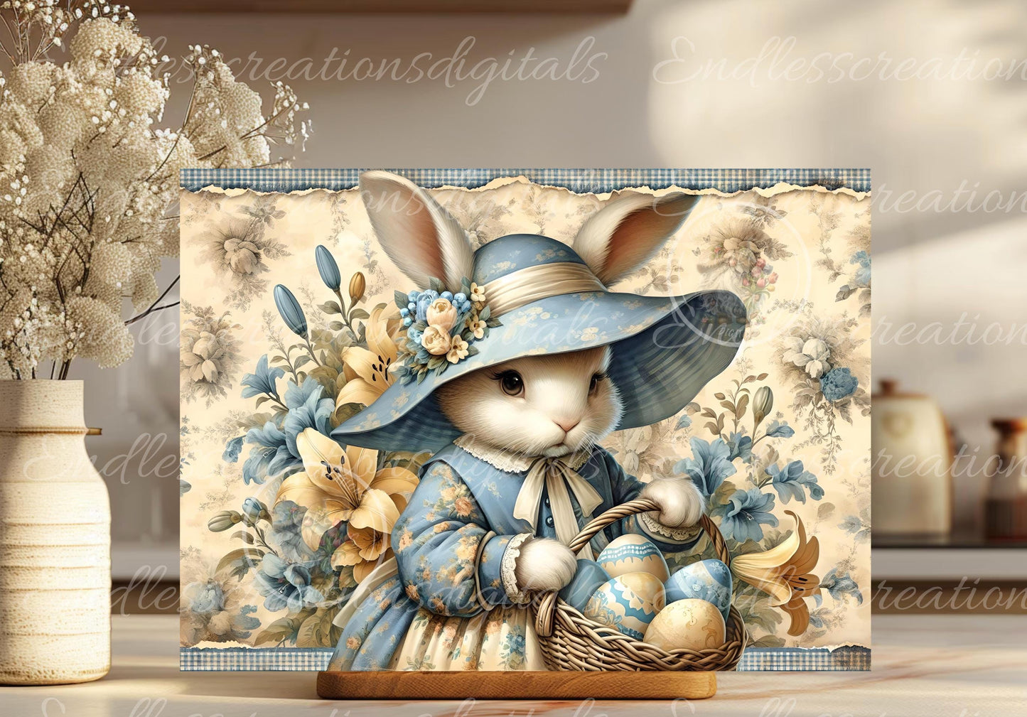 YELLOW BLUE VINTAGE Girl Bunny