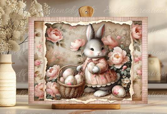 PINK VINTAGE GIRL BUNNY RECTANGLE