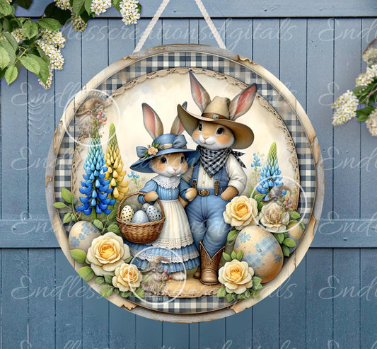 COWBOY BUNNY COUPLE Farmhouse Style