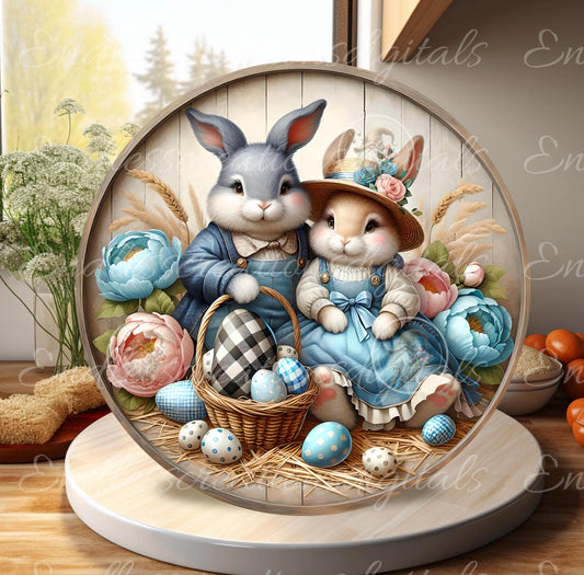FARMHOUSE STYLE COUPLE BUNNY Round