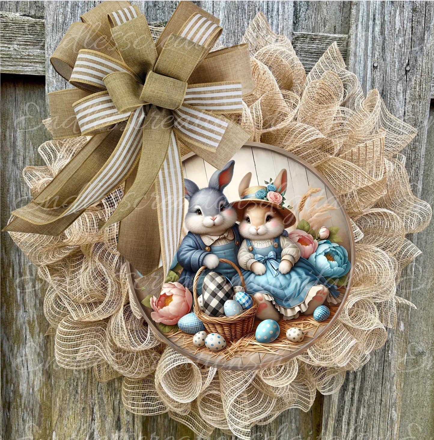 FARMHOUSE STYLE COUPLE BUNNY Round