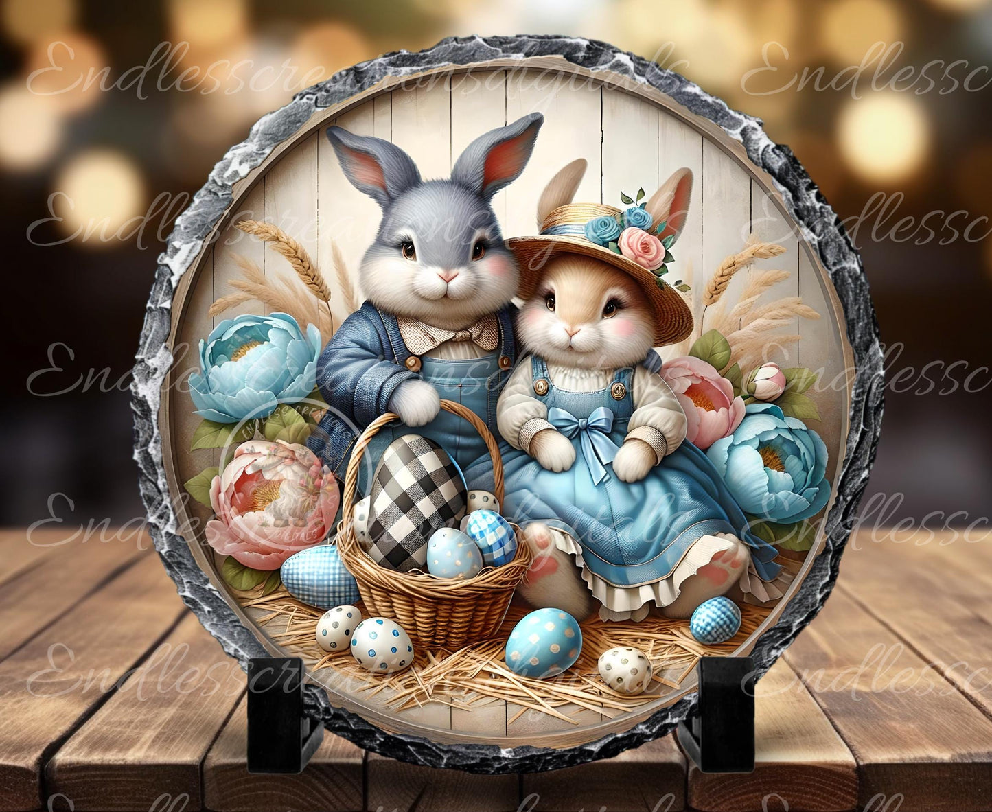 FARMHOUSE STYLE COUPLE BUNNY Round