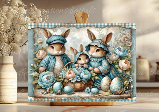 RABBIT VINTAGE EASTER FAMILY RECTANGLE