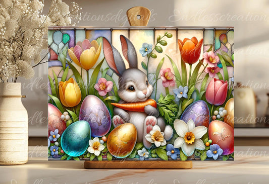 STAINED GLASS LOOK RABBIT FLORAL