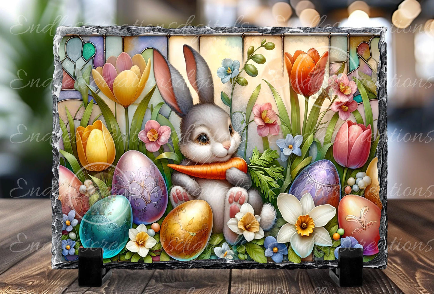 STAINED GLASS LOOK RABBIT FLORAL