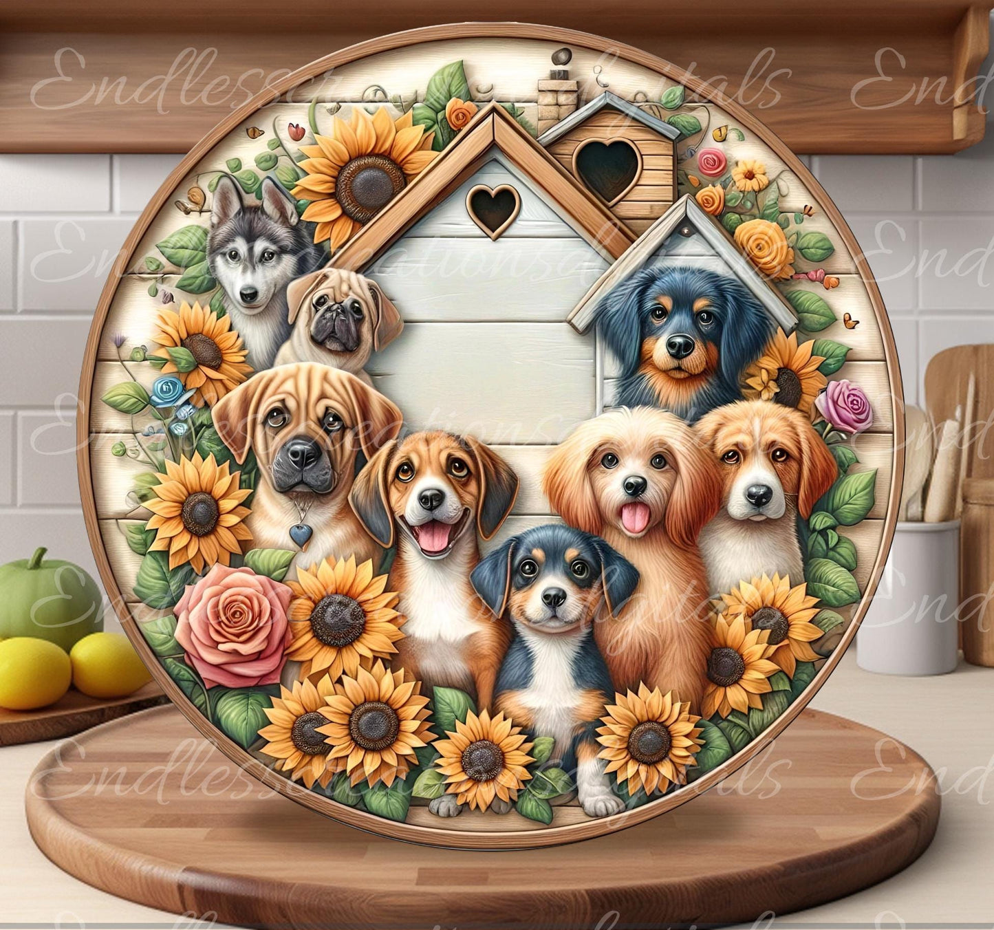 DOG RESCUE SPRING Floral Wreath Sign, door hanger