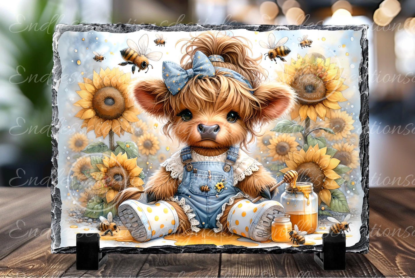 GIRLIE SUNFLOWER HIGHLAND COW RECTANGLE