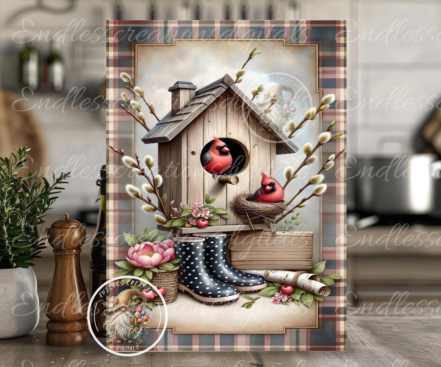 BIRDHOUSE CARDINALS Garden flag