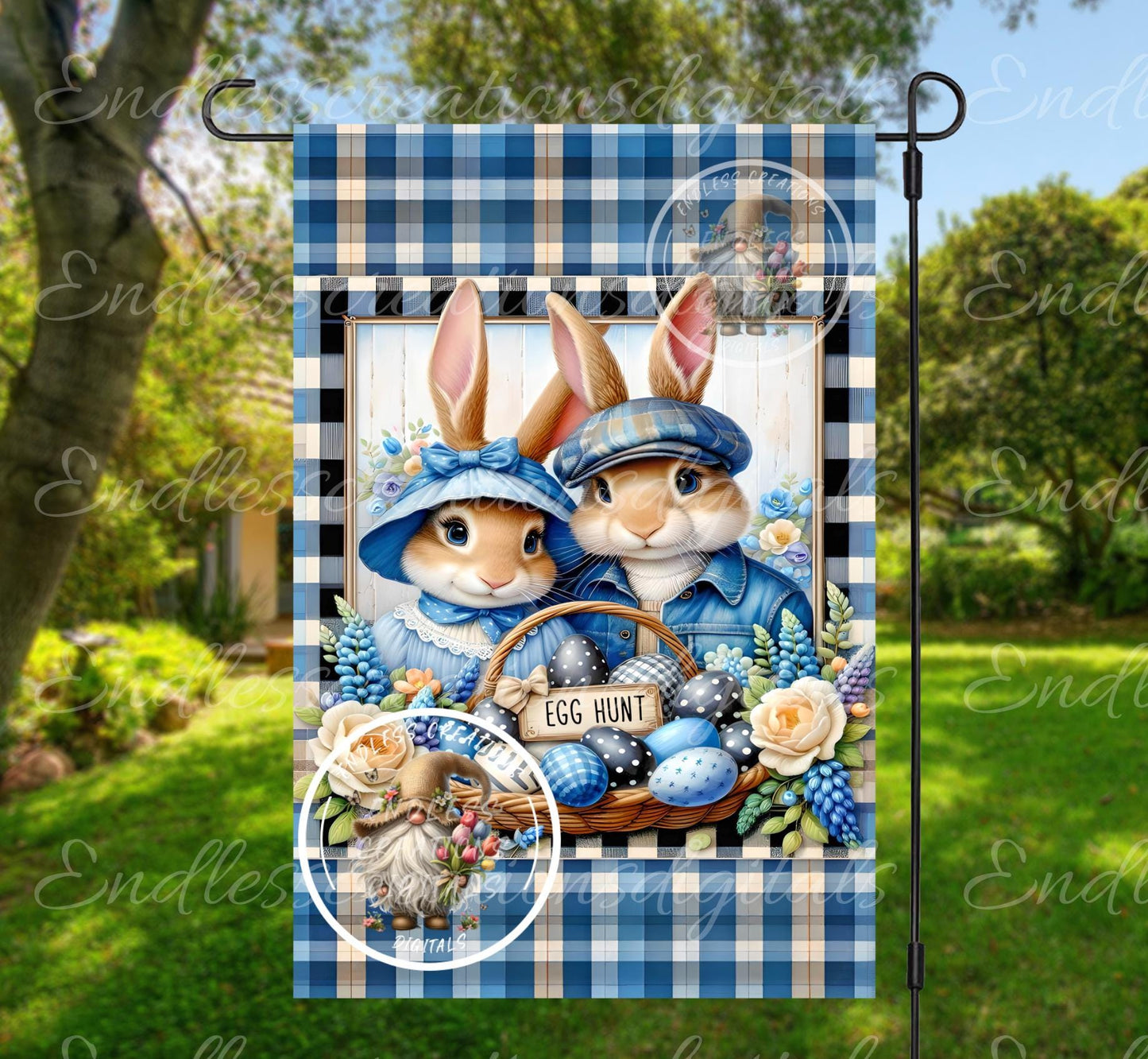 CUTE EASTER BUNNY Couple Garden flag