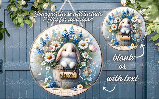 WELCOME SPRING FLORAL BUNNY ROUND