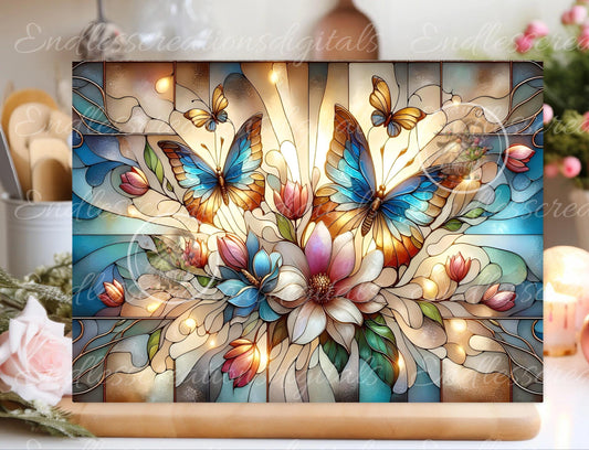 STAINED GLASS LOOK BUTTERFLIES AND FLORALS