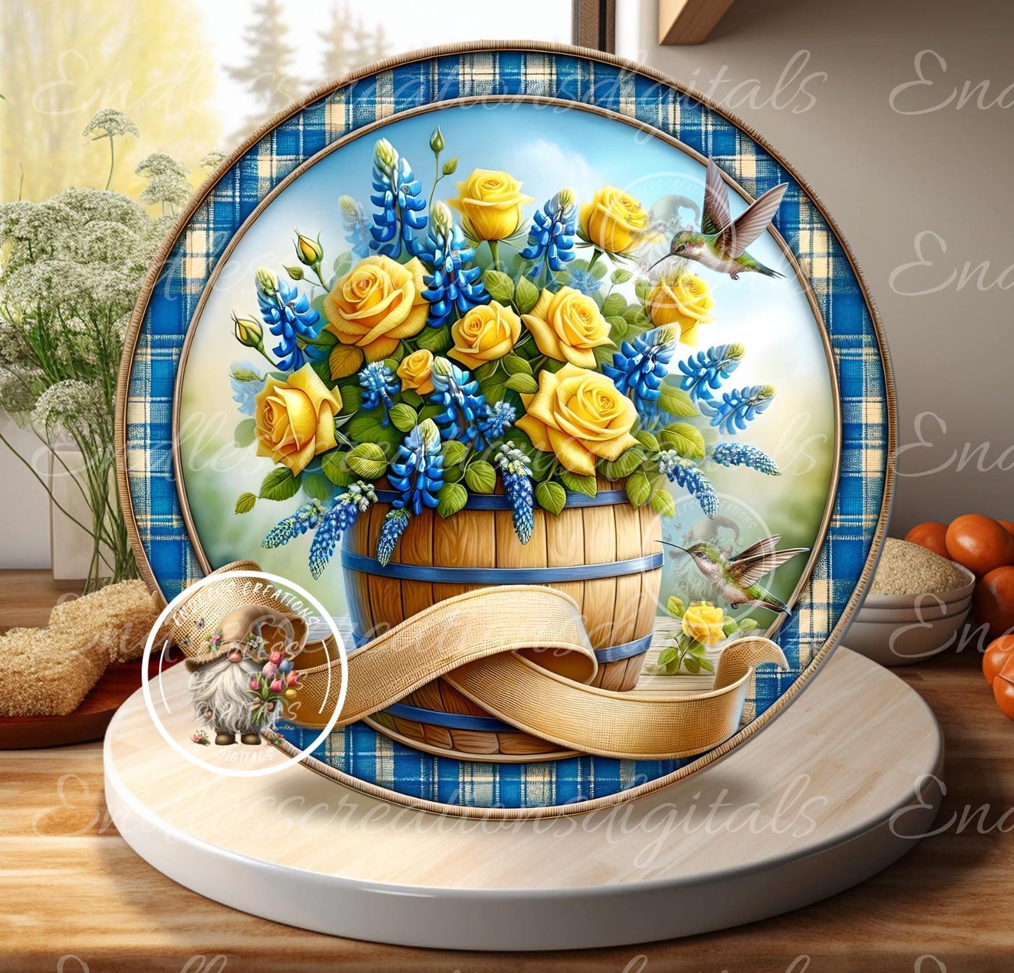 WELCOME FRIENDS BLUEBONNETS Yellow Roses