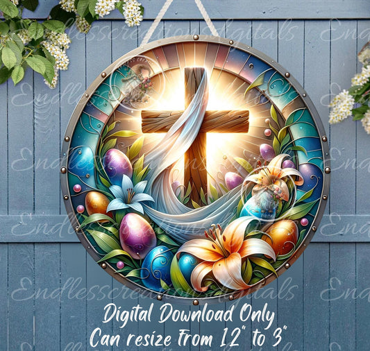 EASTER FLORAL CROSS Stained Glass Look