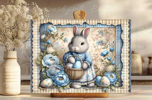 BLUE GINGHAM GIRL VINTAGE EASTER CUTTING BOARD SLATE RECTANGLE