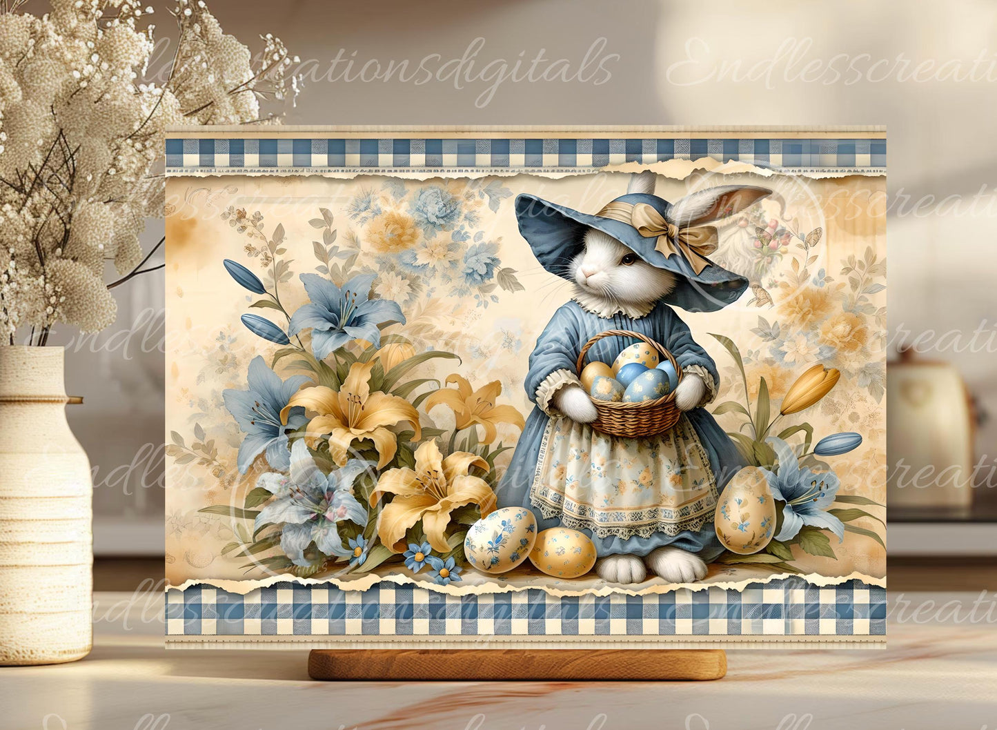 BLUE YELLOW GIRL Vintage Bunny