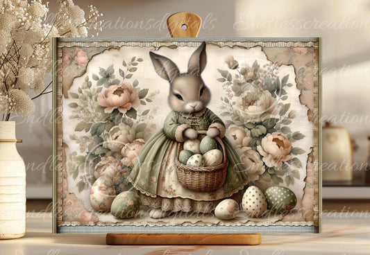 MOSS GREEN PINK RECTANGLE VINTAGE GIRLS BUNNY