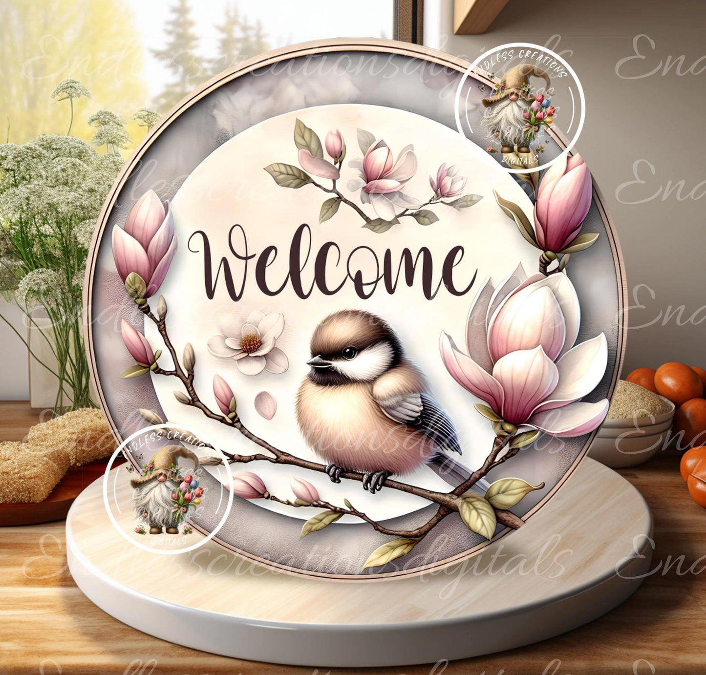 WELCOME SPRING MAGNOLIA CHICKADEE