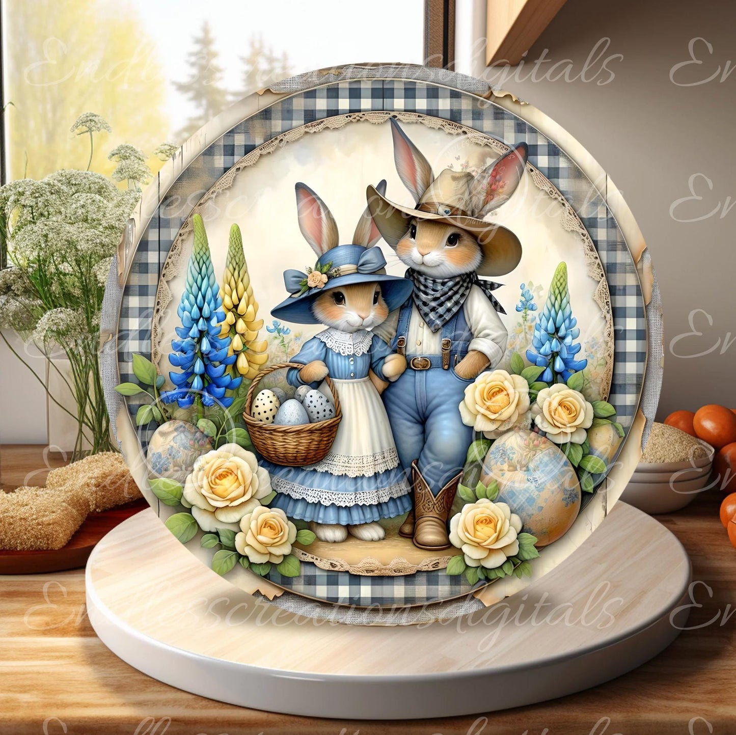 COWBOY BUNNY COUPLE Farmhouse Style