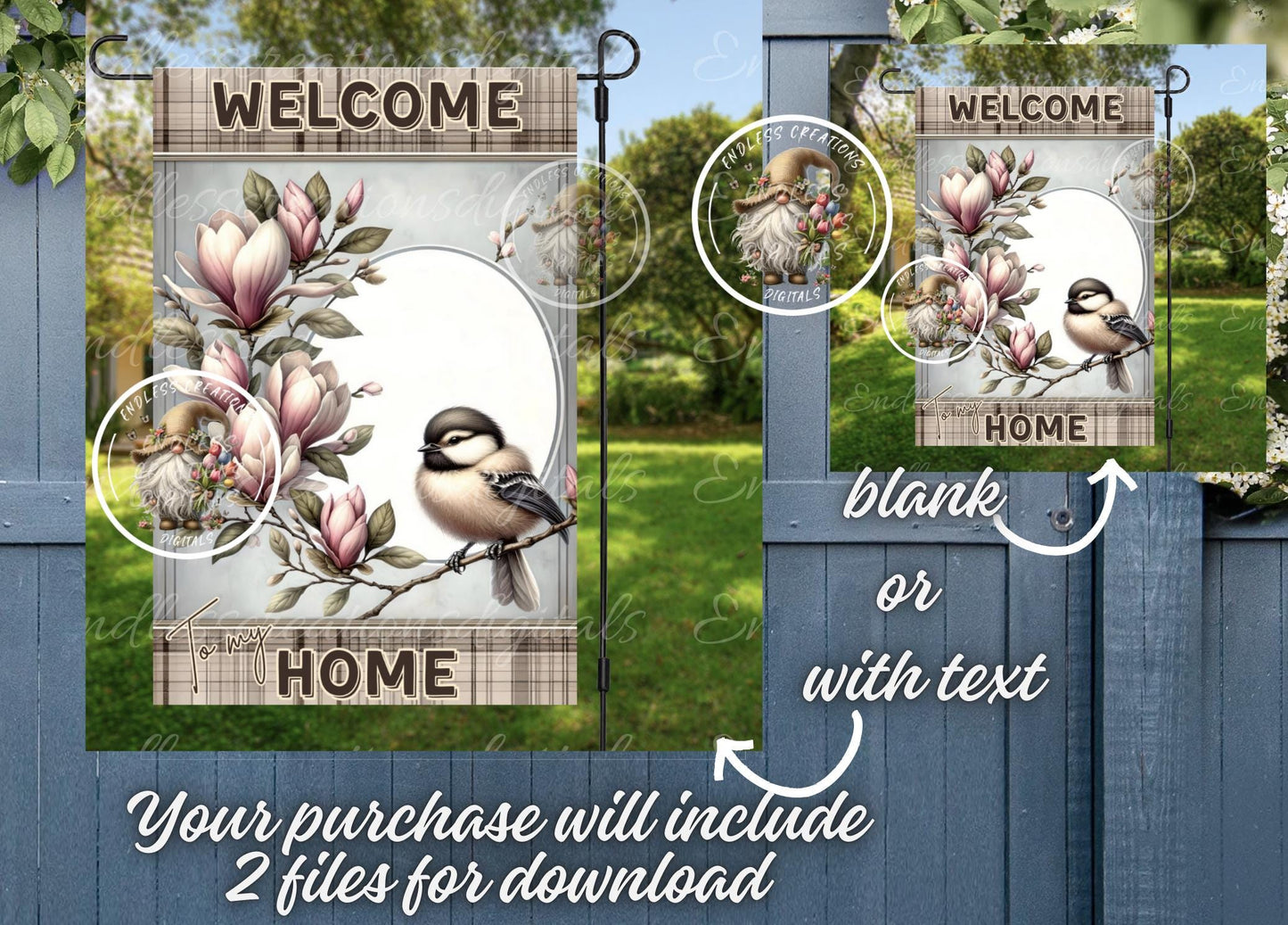 WELCOME MAGNOLIA CHICKADEE SPRING/SUMMER GARDEN FLAG