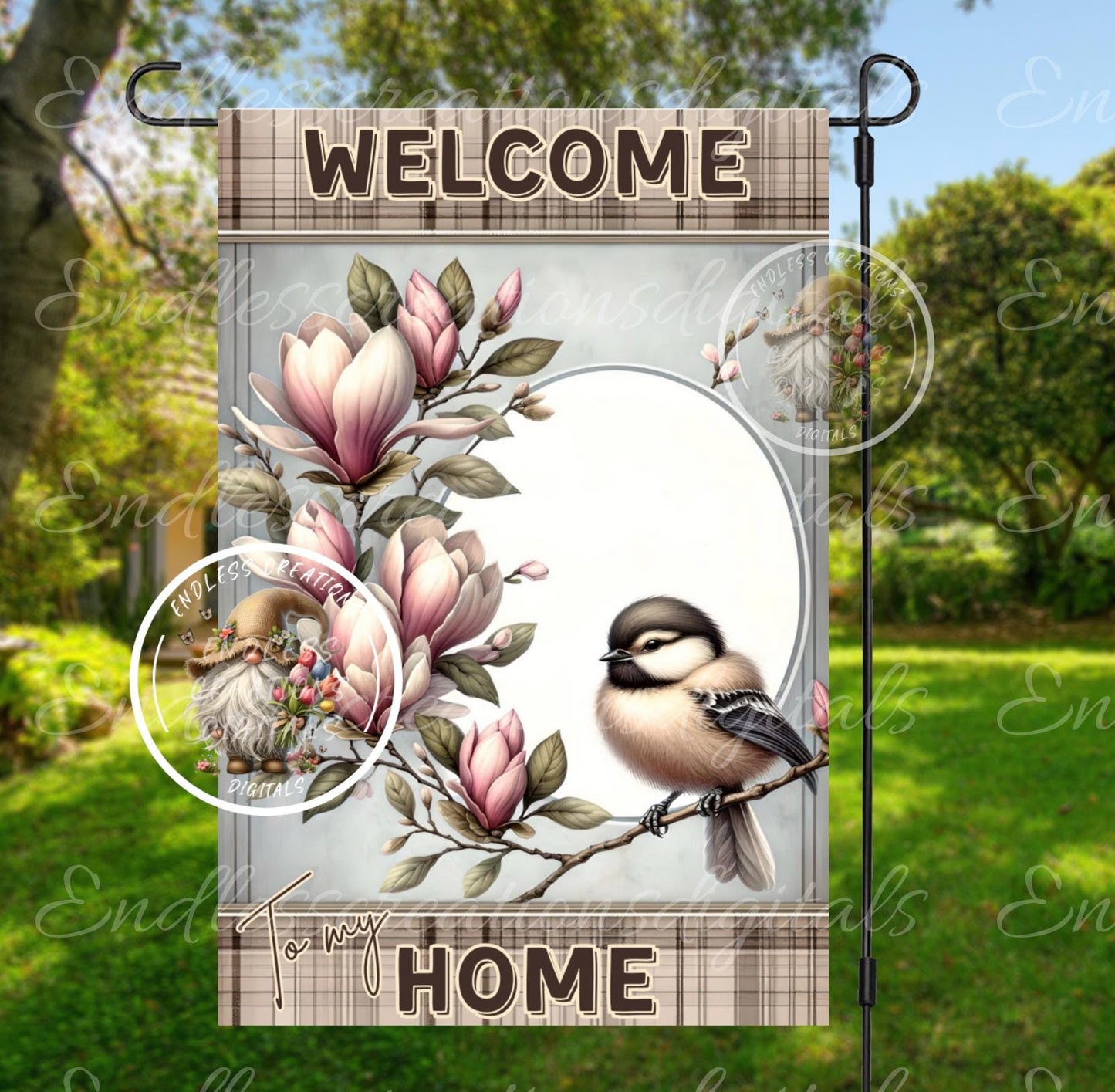WELCOME MAGNOLIA CHICKADEE SPRING/SUMMER GARDEN FLAG