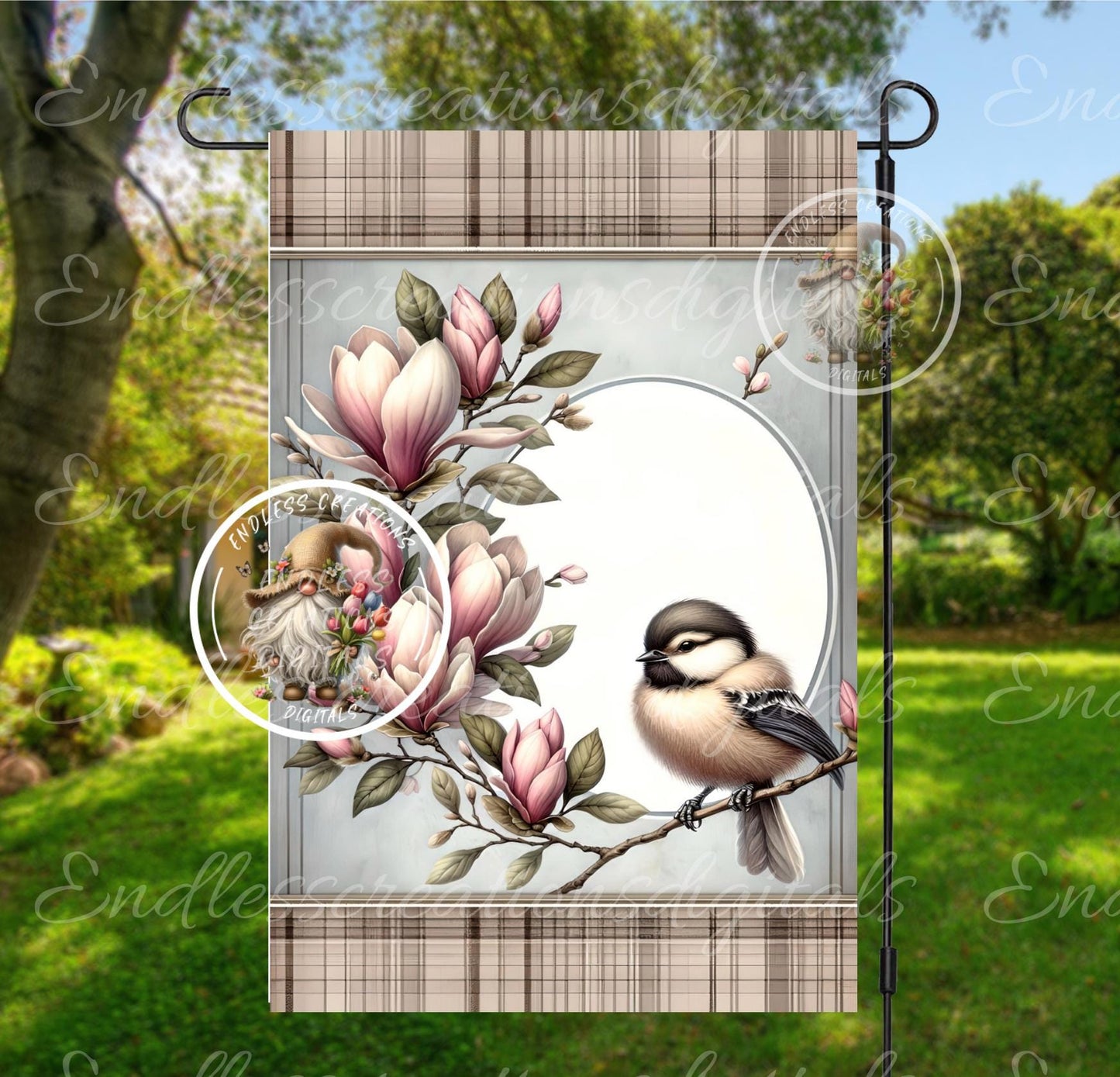 WELCOME MAGNOLIA CHICKADEE SPRING/SUMMER GARDEN FLAG