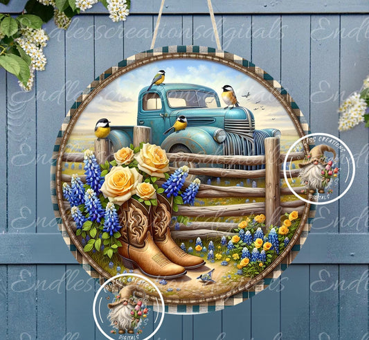 SUMMER BLUE TRUCK Floral Round