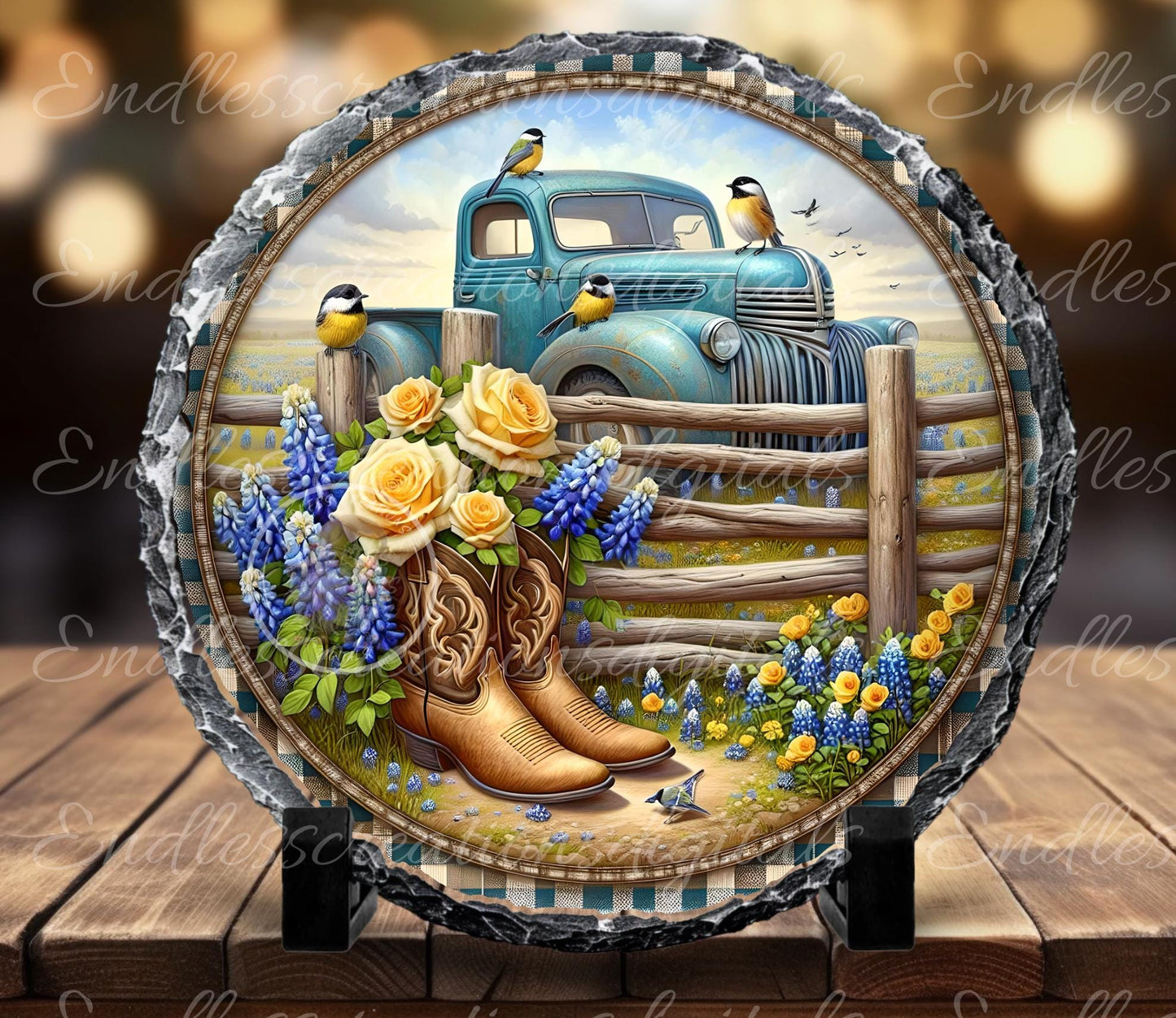 SUMMER BLUE TRUCK Floral Round