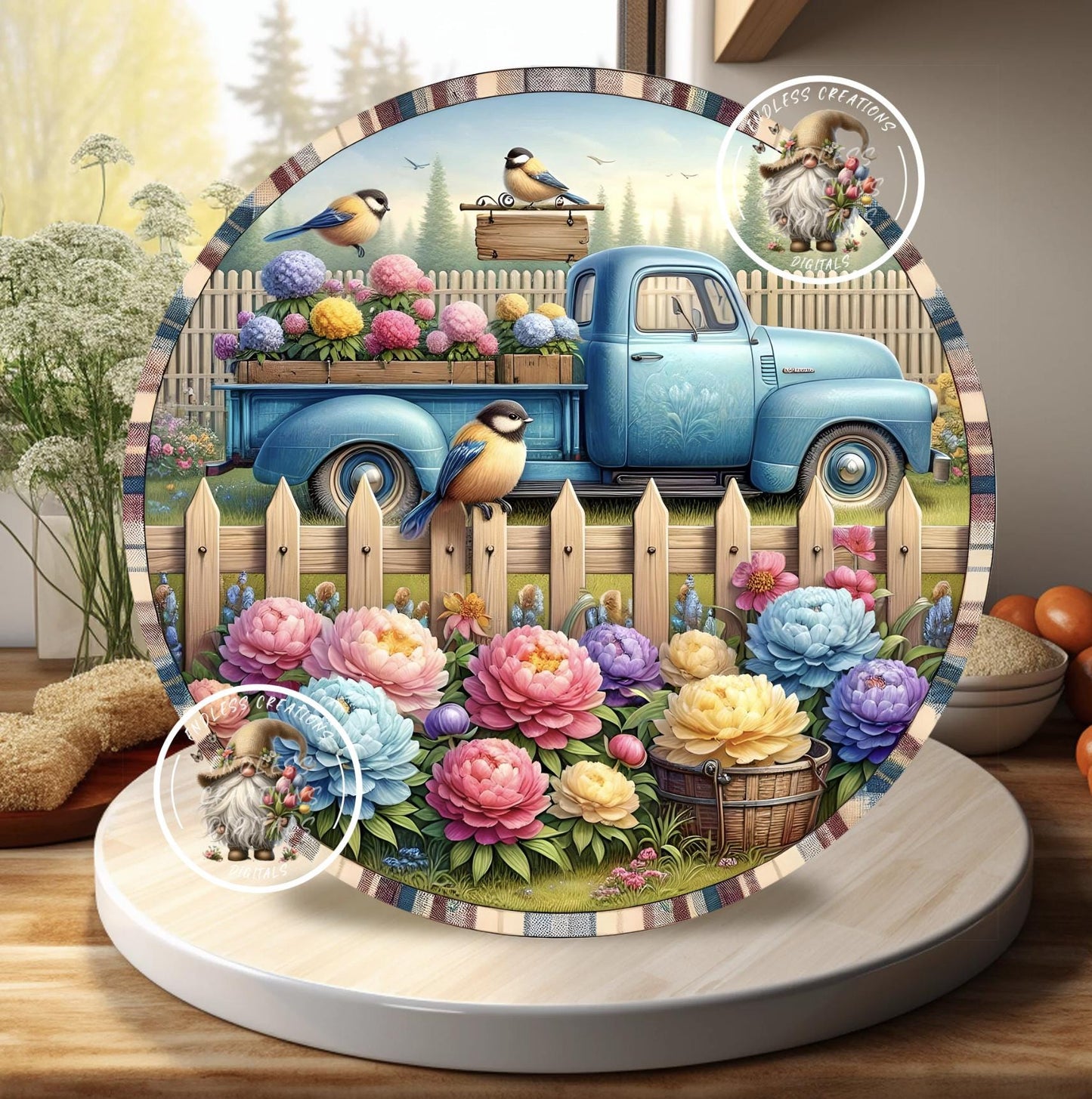 SUMMER BLUE TRUCK Floral Round