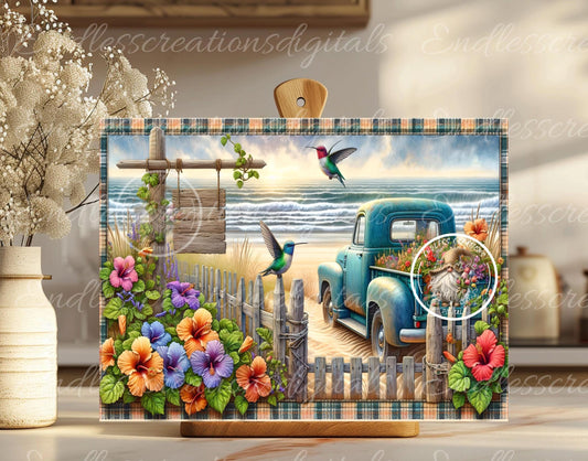 RECTANGLE BLUE TRUCK Floral Cutting Board
