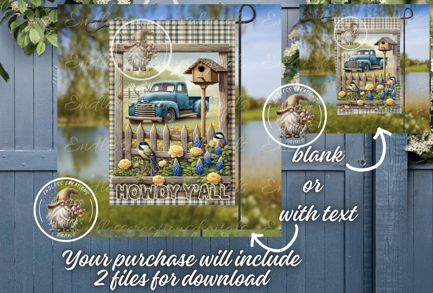 BLUE TRUCK FLORAL GARDEN FLAG