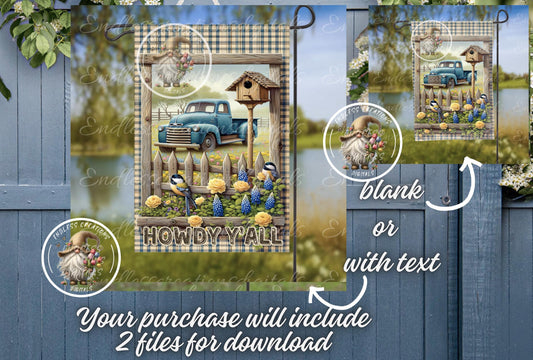 BLUE TRUCK FLORAL GARDEN FLAG