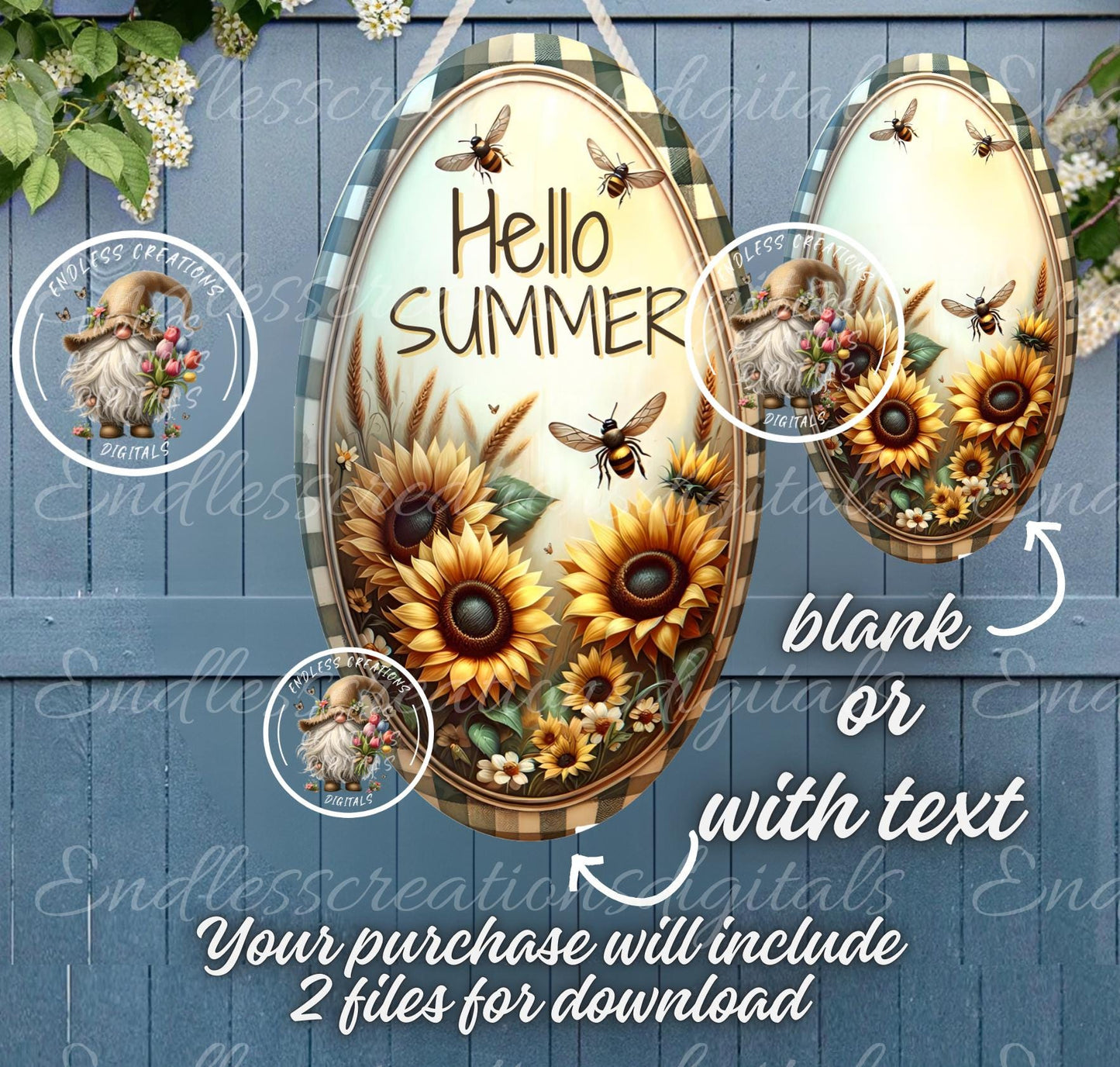 HELLO SUMMER SUNFLOWER OVAL DIGITALS