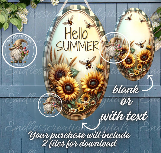 HELLO SUMMER SUNFLOWER OVAL DIGITALS