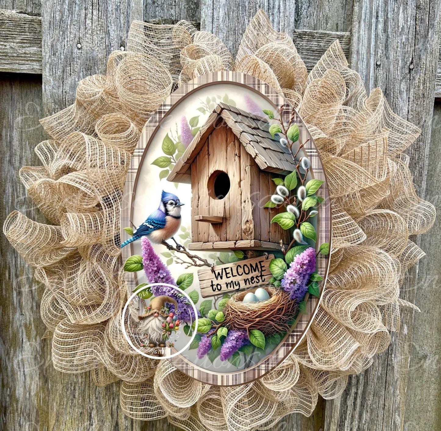 OVAL DIGITAL BLUE JAY Floral Birdhouse