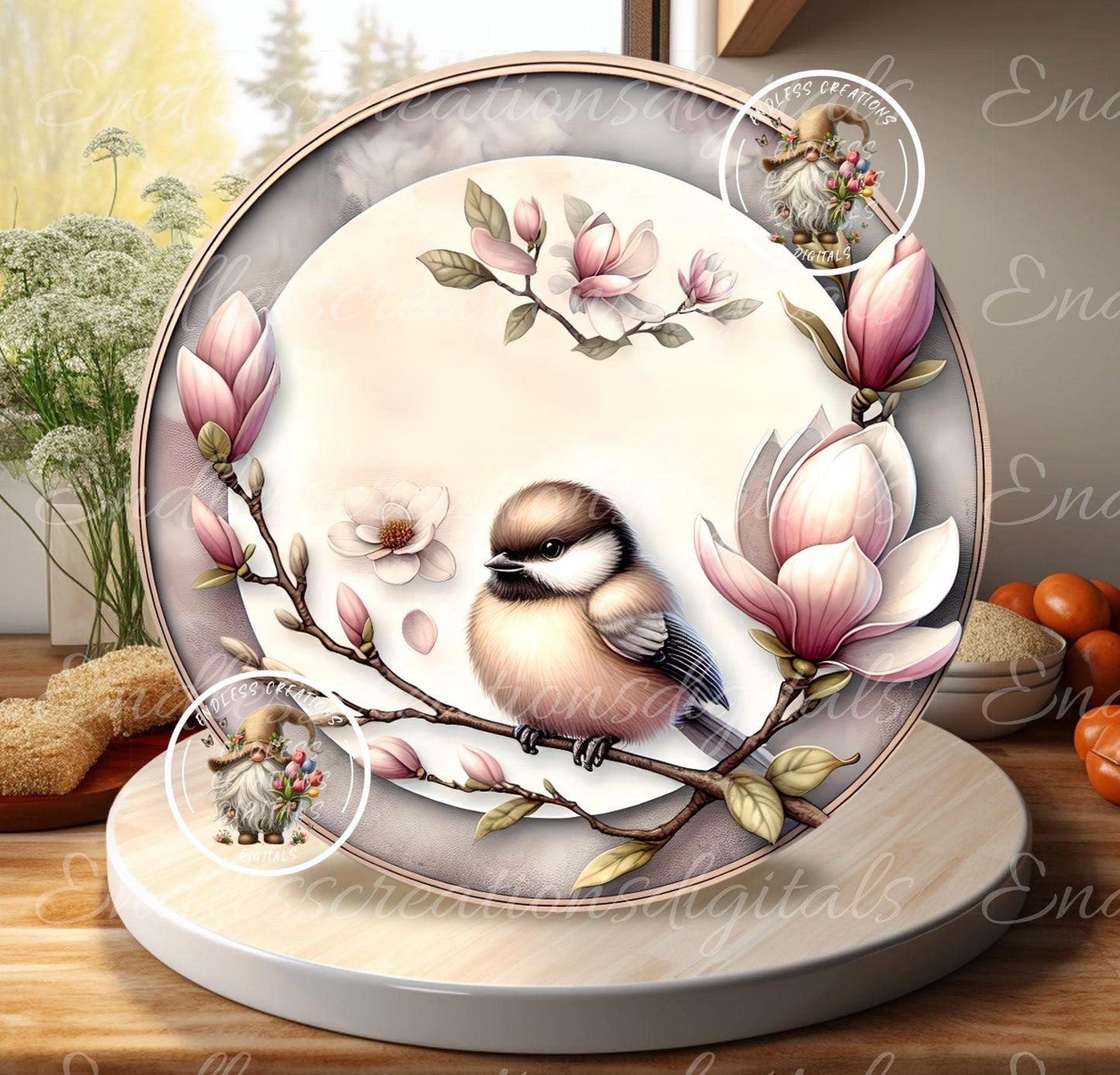 WELCOME SPRING MAGNOLIA CHICKADEE