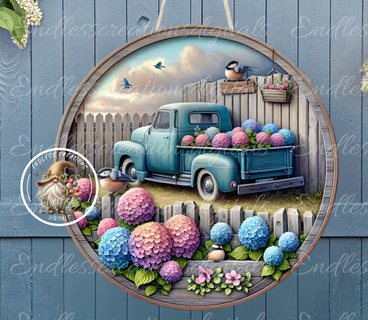 SUMMER BLUE TRUCK Floral Round