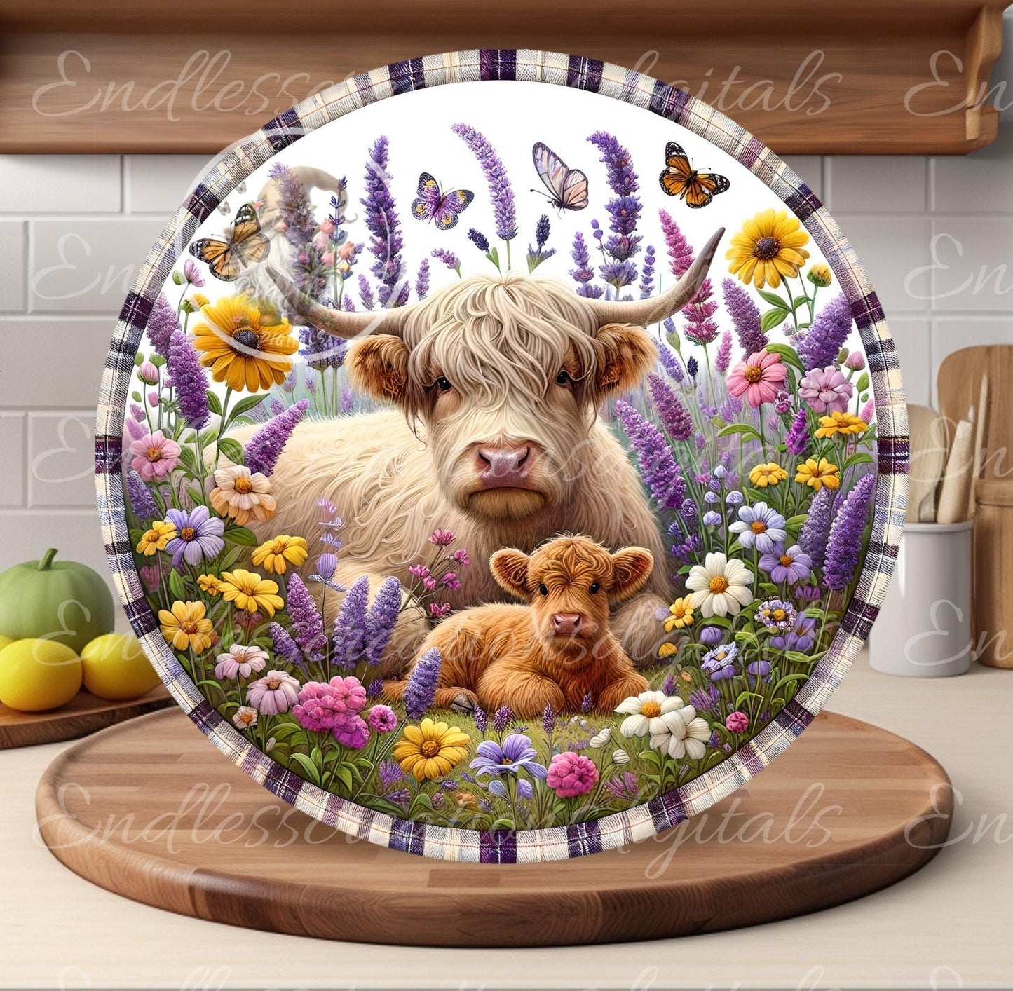 SUMMER FLORAL MOTHER BABY HIGHLAND COWS