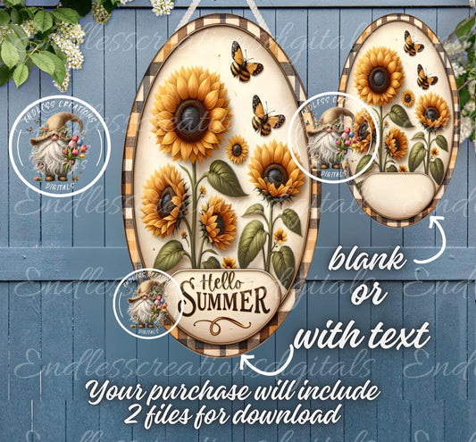 HELLO SUMMER SUNFLOWER OVAL DIGITALS