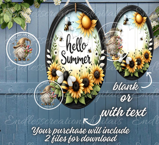 HELLO SUMMER SUNFLOWER OVAL DIGITALS