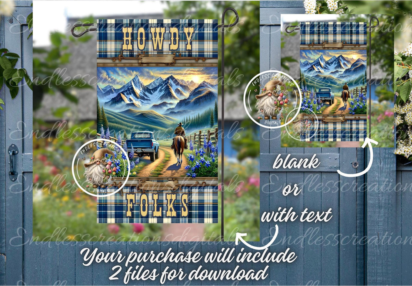 BLUE TRUCK FLORAL Mountains Garden Flag