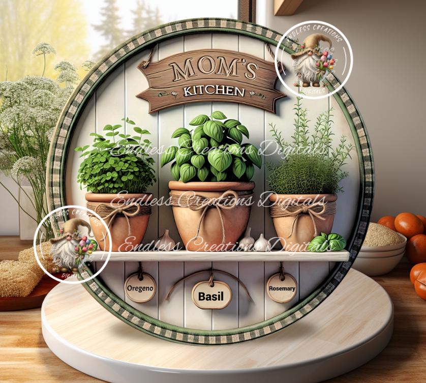 MOM'S KITCHEN ROUND HERB CLAY POT'S MOTHERS DAY