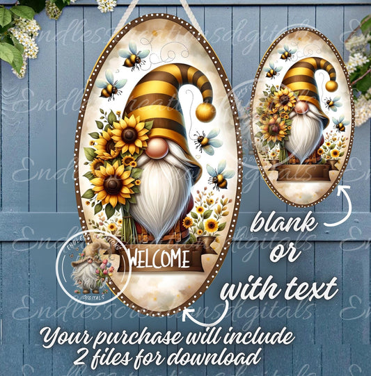 WELCOME SUNFLOWER GNOME OVAL DIGITAL