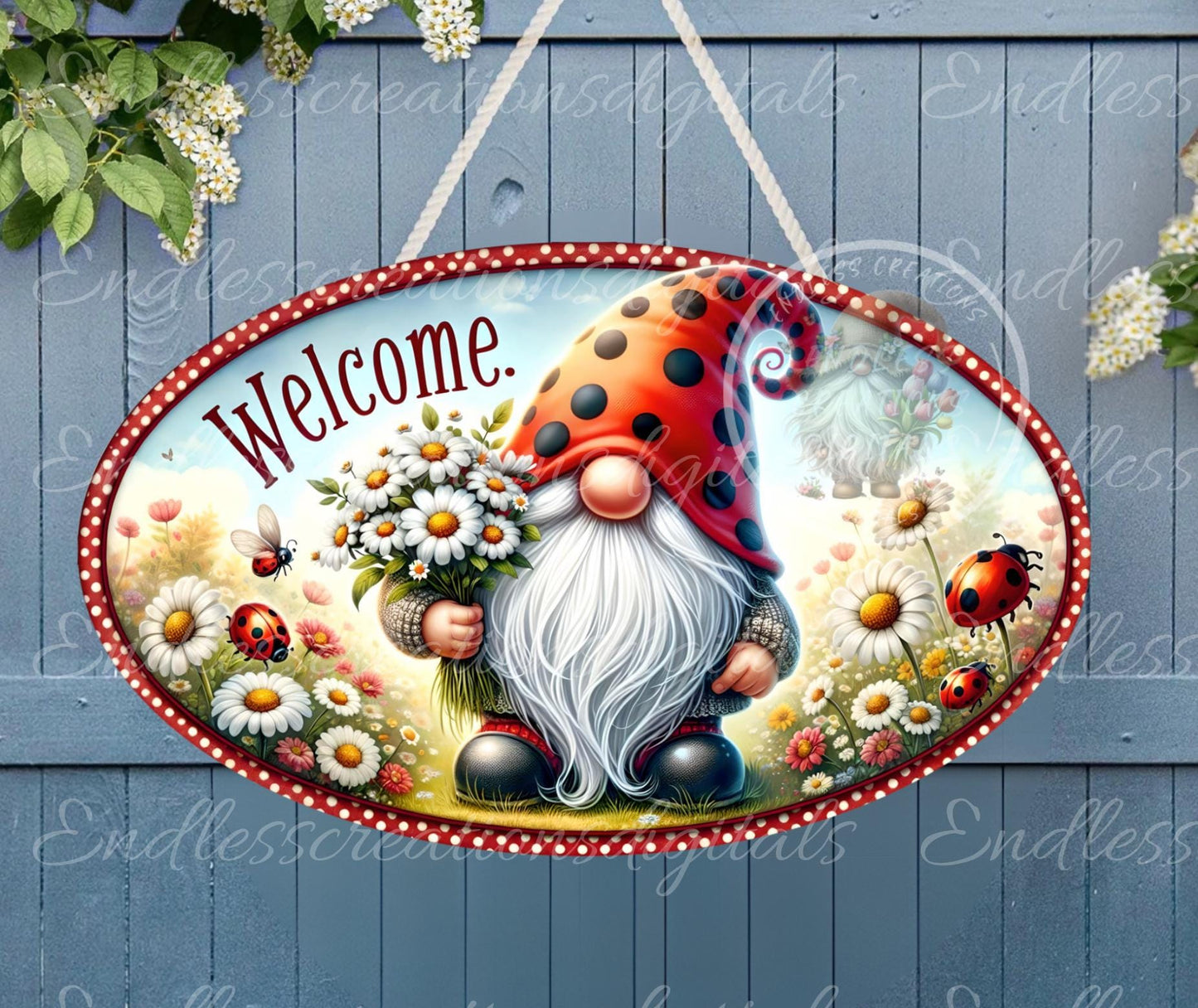 WELCOME LADYBUG GNOME OVAL DIGITAL