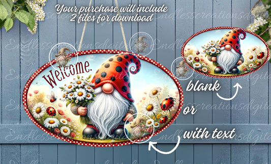 WELCOME LADYBUG GNOME OVAL DIGITAL