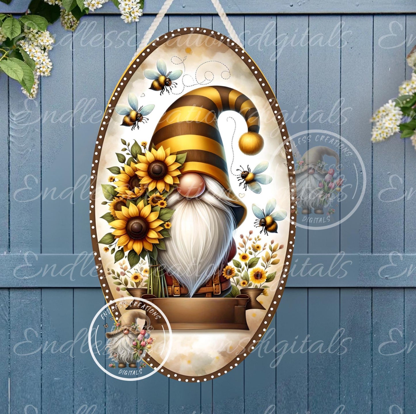 WELCOME SUNFLOWER GNOME OVAL DIGITAL