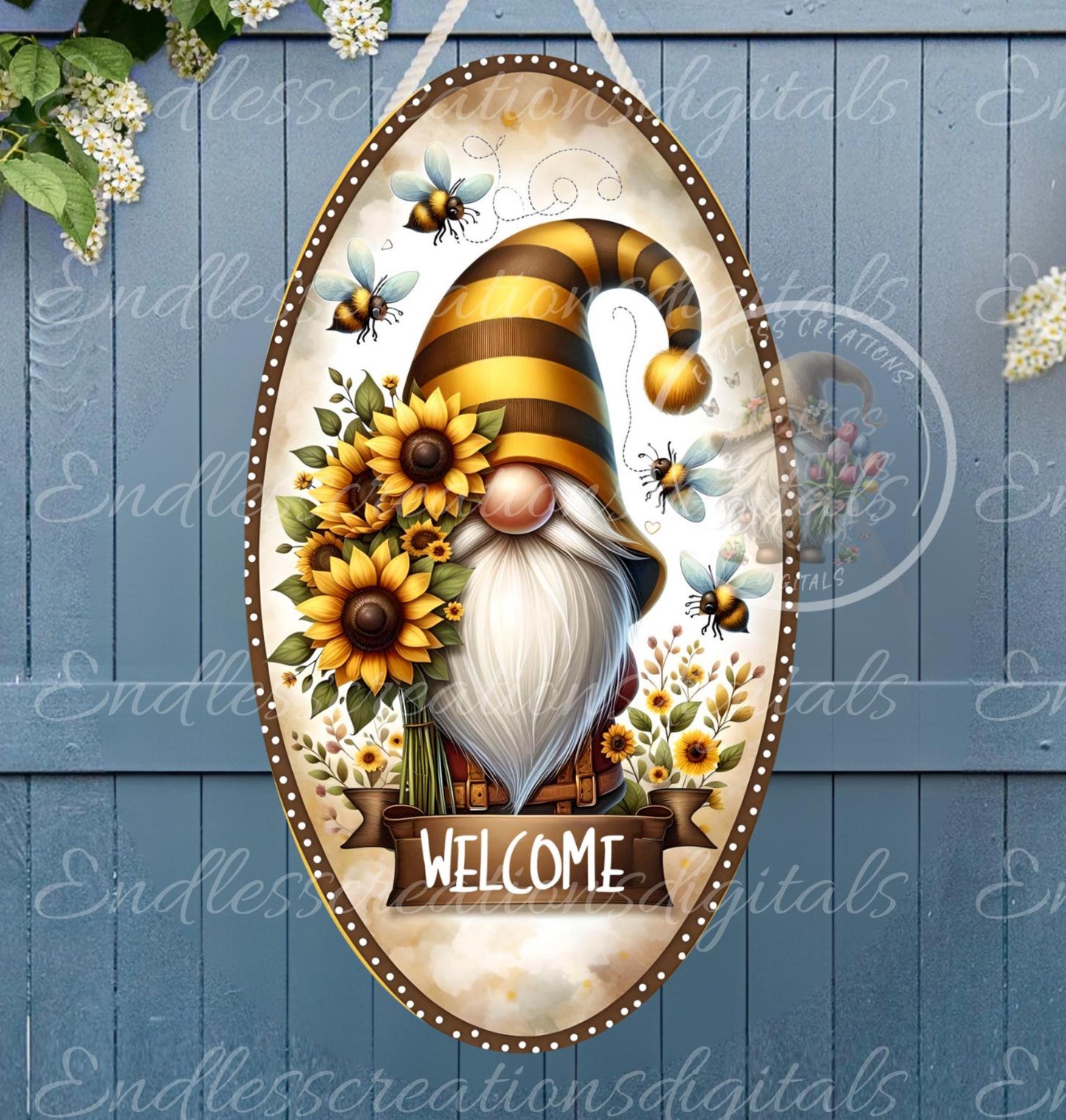 WELCOME SUNFLOWER GNOME OVAL DIGITAL